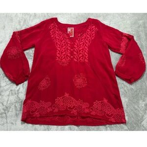 Johnny Was Midge Buttom Down Blouse Women’s S Red Embroidered Boho Hippie